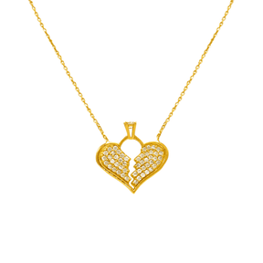 14K Yellow Gold Fancy Heart with Solitaire CZ Necklace