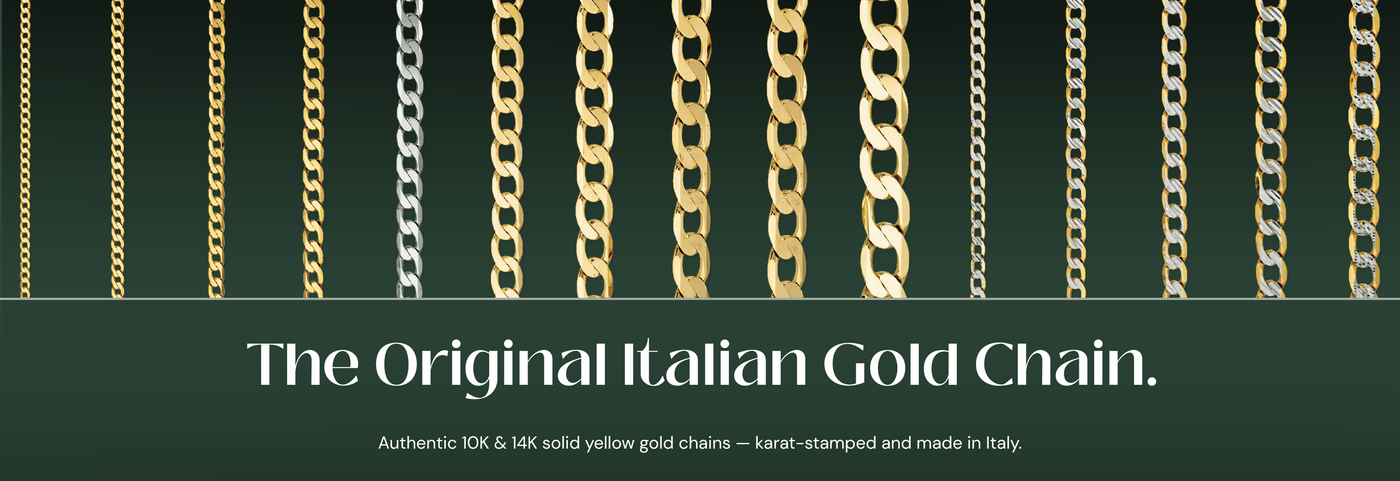 Italian real gold chains in 10K and 14K, karat-stamped