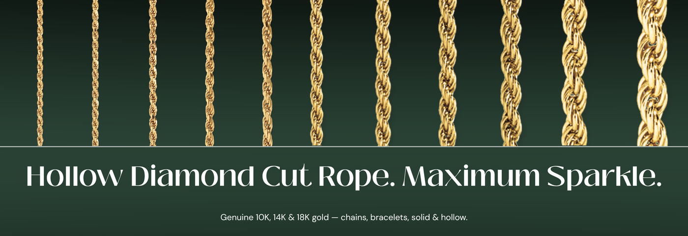 Italian hollow diamond-cut rope chain