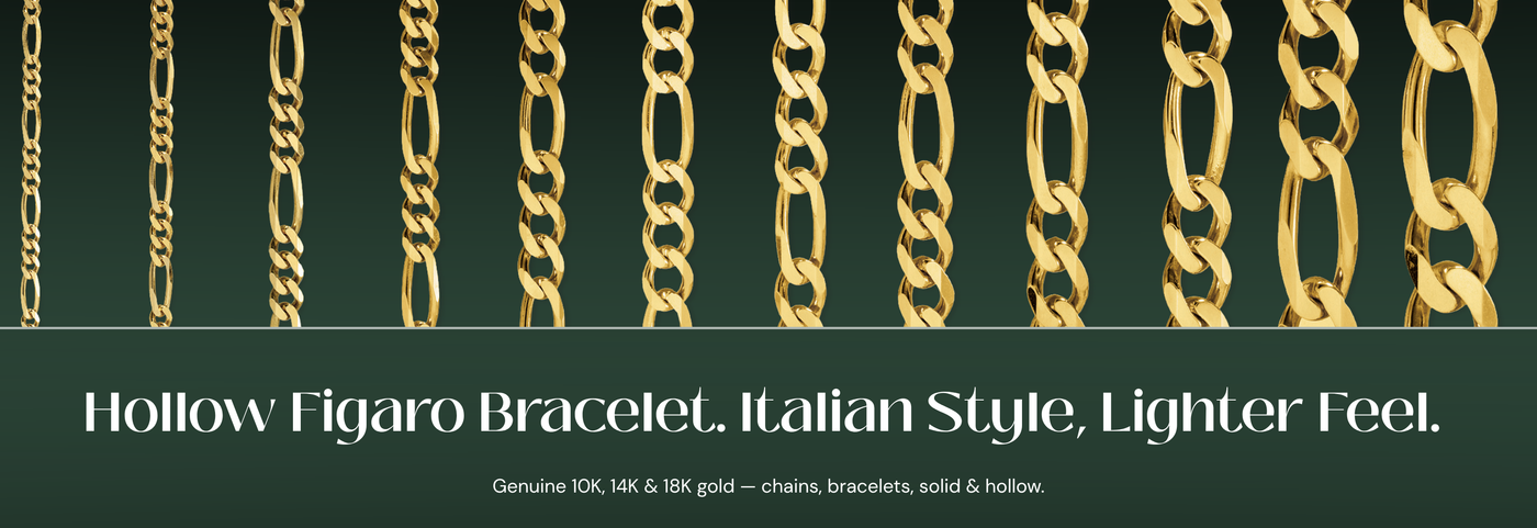 Italian hollow Figaro gold bracelets