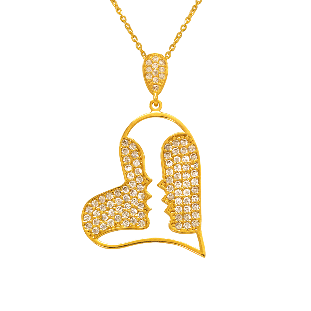 14K Yellow Gold Fancy Heart with Kiss CZ Pendant
