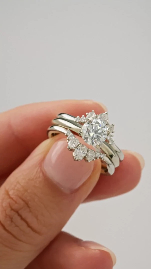 Hand holding lab-grown diamond engagement rings