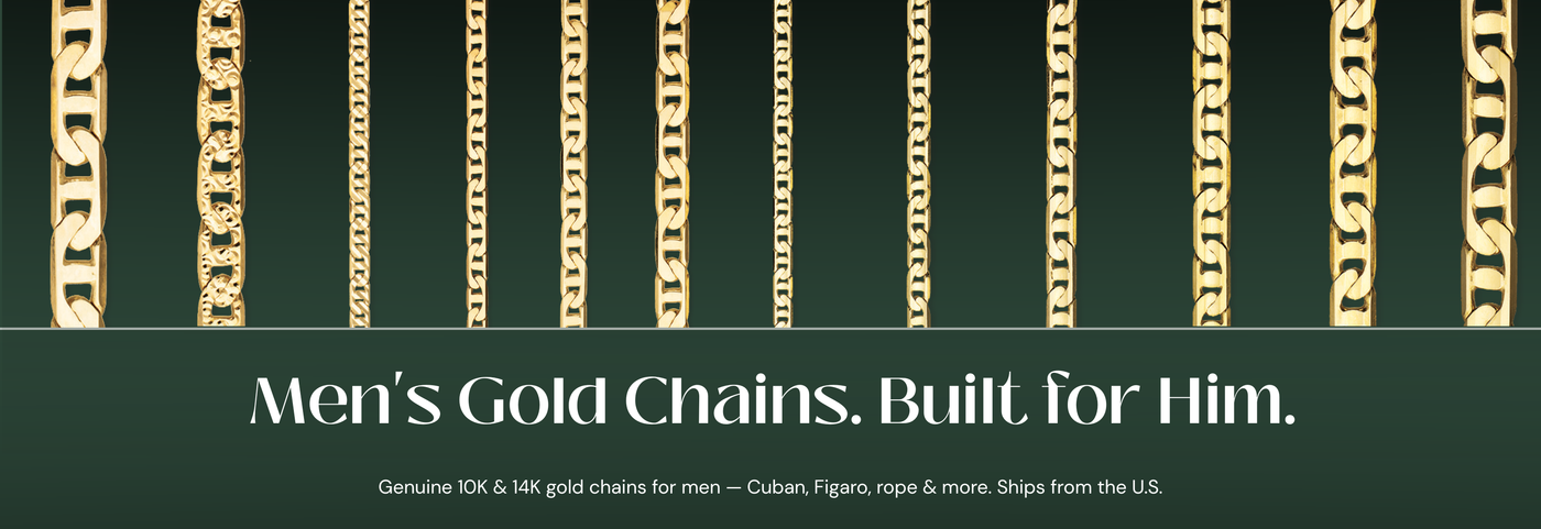 Italian gold chains for men in Cuban, Figaro and rope styles