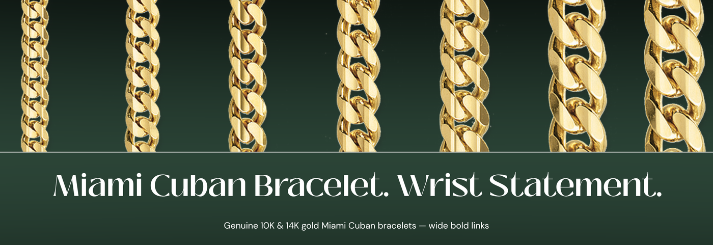 Italian gold Miami Cuban bracelets with wide links