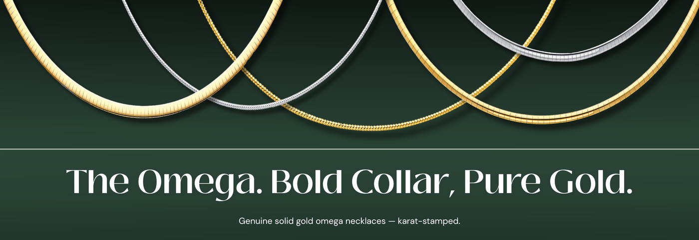 Italian solid gold omega necklaces with a flat structured collar