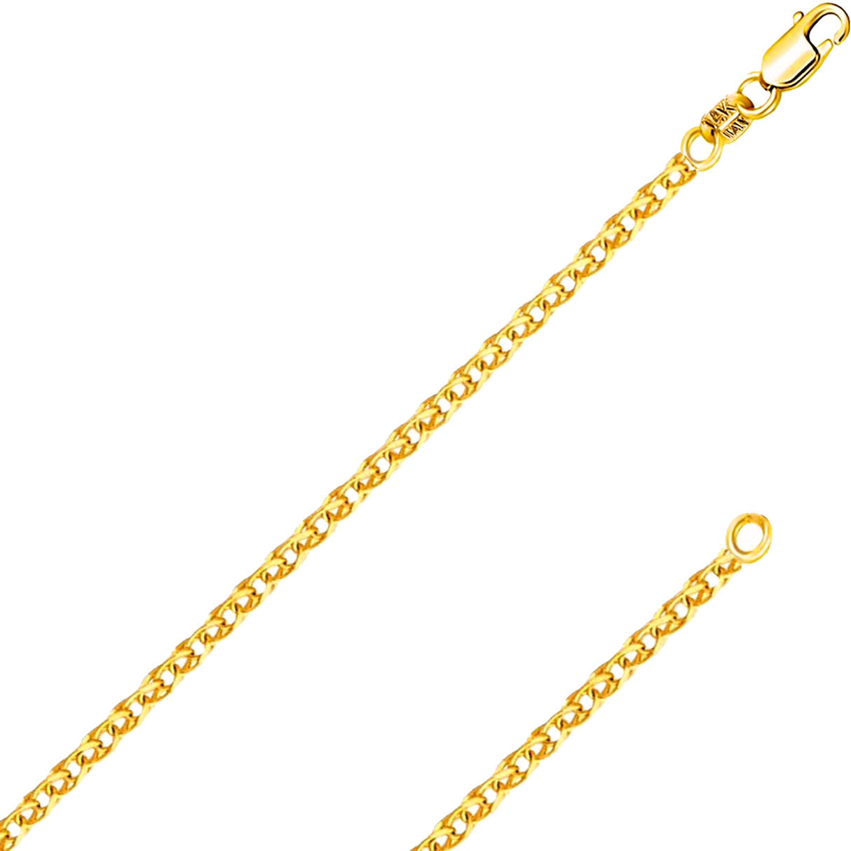 10K REAL Solid Yellow Gold 1.20mm-2.00mm Diamond Cut Open Wheat Chain
