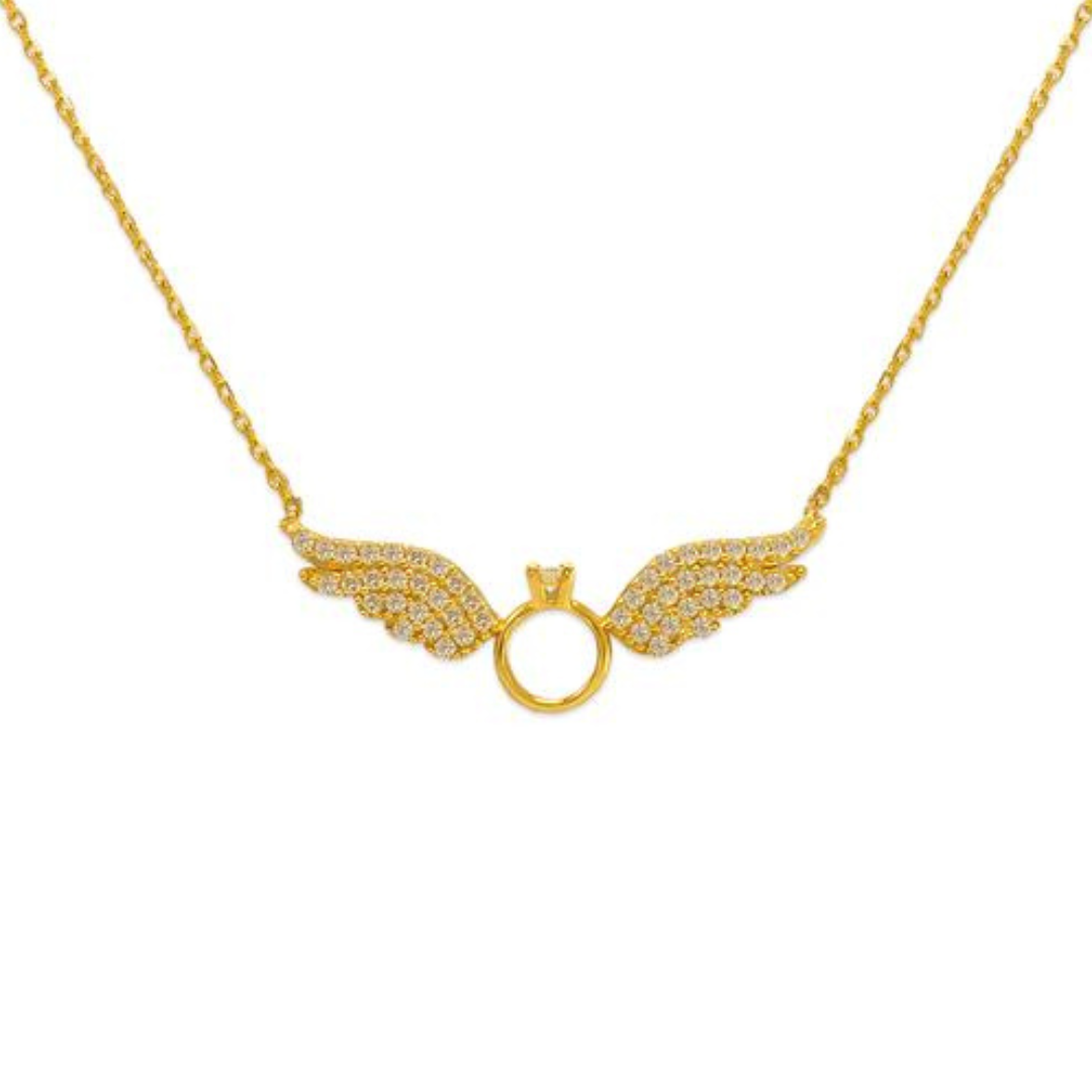 14K Yellow Gold Fancy Wing CZ Necklace