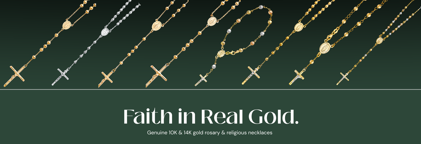 Italian gold rosary and religious necklaces in 10K and 14K
