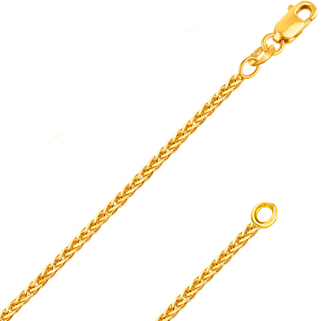 14K REAL Solid Yellow Gold 0.8mm-1.20mm Diamond Cut Square Wheat Chain