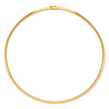 Collar de cadena Omega de 3 mm en amarillo, blanco o rosa de 14 quilates 
